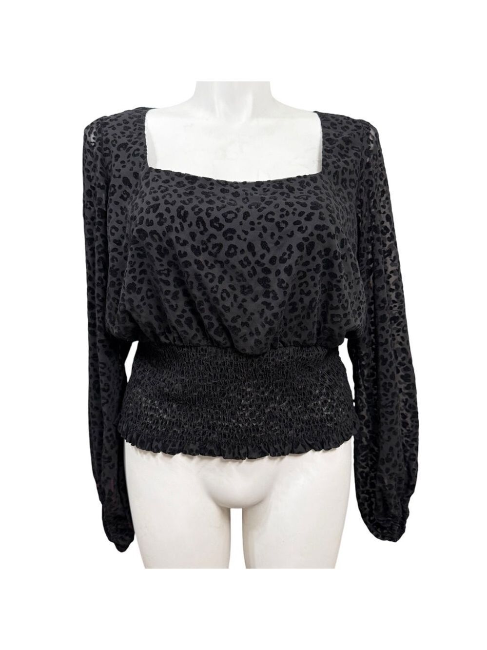 Forever 21+ Blouse Size 2X Black Leopard Print Long Sleeve